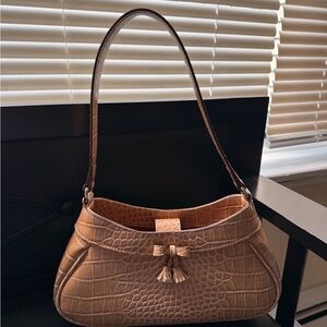 Liz Claiborne Tan Crocodile-Embossed Shoulder Bag
